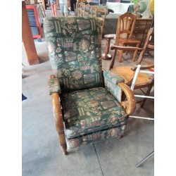 FAUTEUIL RELAX TISSU VERT ACCOTOIRS BOIS 