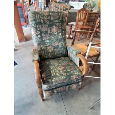 FAUTEUIL RELAX TISSU VERT ACCOTOIRS BOIS 