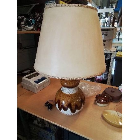 LAMPE CÉRAMIQUE  OCRE AJ ECRU ANNÉES 70 