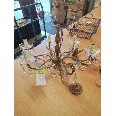 LUSTRE MÉTAL DORÉ A PENDELOQUES 6 FEUX 
