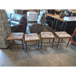 4 CHAISES MÉTAL PAILLE GRANAS 