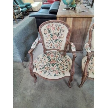CABRIOLET BOIS ASSISE ET DOSSIER CAPITONNÉ TISSU FLEURI STYLE RÉGENCE 