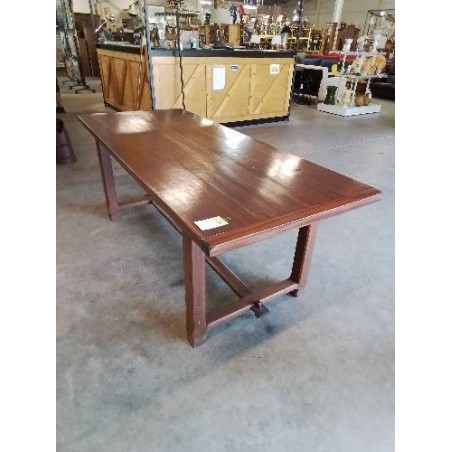 TABLE RECTANGULAIRE A ENTRETOISE BOIS EXOTIQUE 200X85X75,5