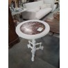 GUERIDON ROND BOIS PEINT BLANC PLATEAU MARBRE ROUGE VEINÉ FIN XIXE