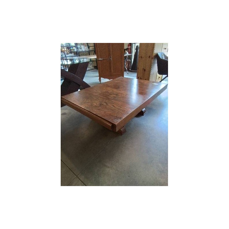 TABLE BASSE RECTANGULAIRE BOIS ET MÉTAL CHROMÉ PIÈTEMENT ART DÉCO 