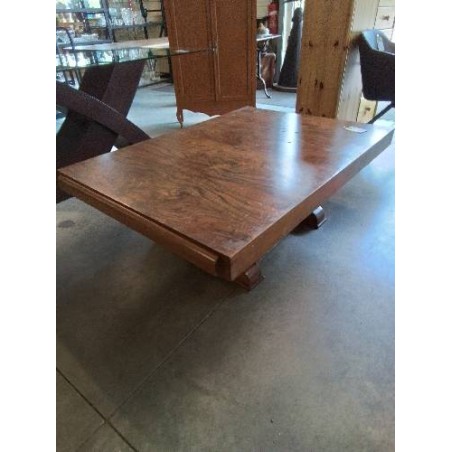 TABLE BASSE RECTANGULAIRE BOIS ET MÉTAL CHROMÉ PIÈTEMENT ART DÉCO 
