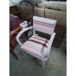 BRIDGE BOIS PEINT ECRU ASSISE ET DOSSIER CAPITONNÉ TISSU ECRU ROSE ANNÉES 40