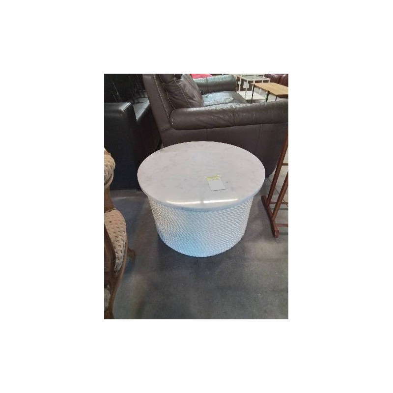 TABLE BASSE RONDE CORDAGE TRESSÉ BLANC PLATEAU MARBRE BLANC