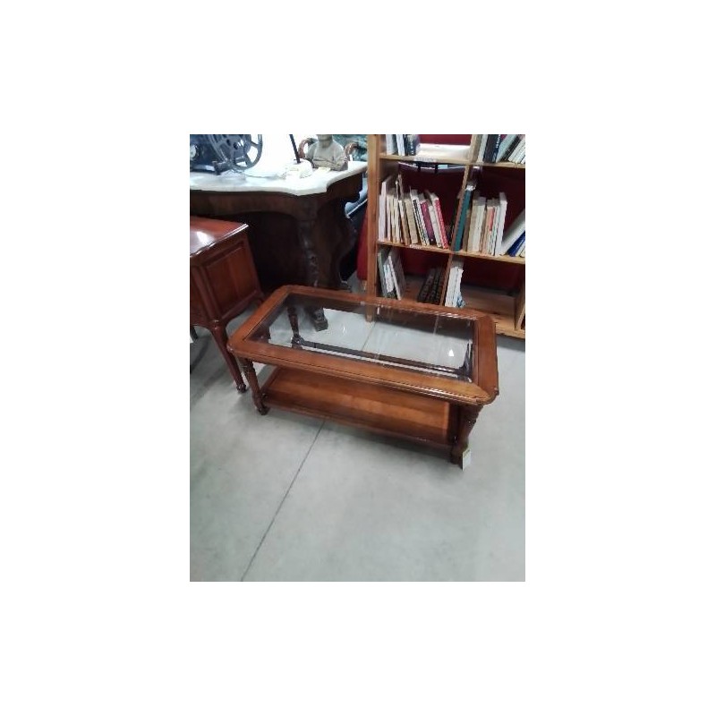 TABLE BASSE RECTANGULAIRE 2 NIVEAUX BOIS DESSUS VERRE