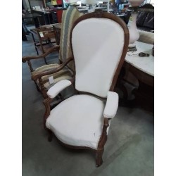 VOLTAIRE ASSISE ET DOSSIER  TISSU ECRU STYLE RÉGENCE COQUILLE XIXE 