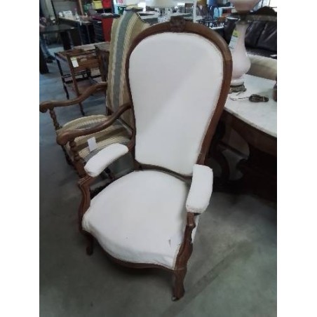 VOLTAIRE ASSISE ET DOSSIER  TISSU ECRU STYLE RÉGENCE COQUILLE XIXE 