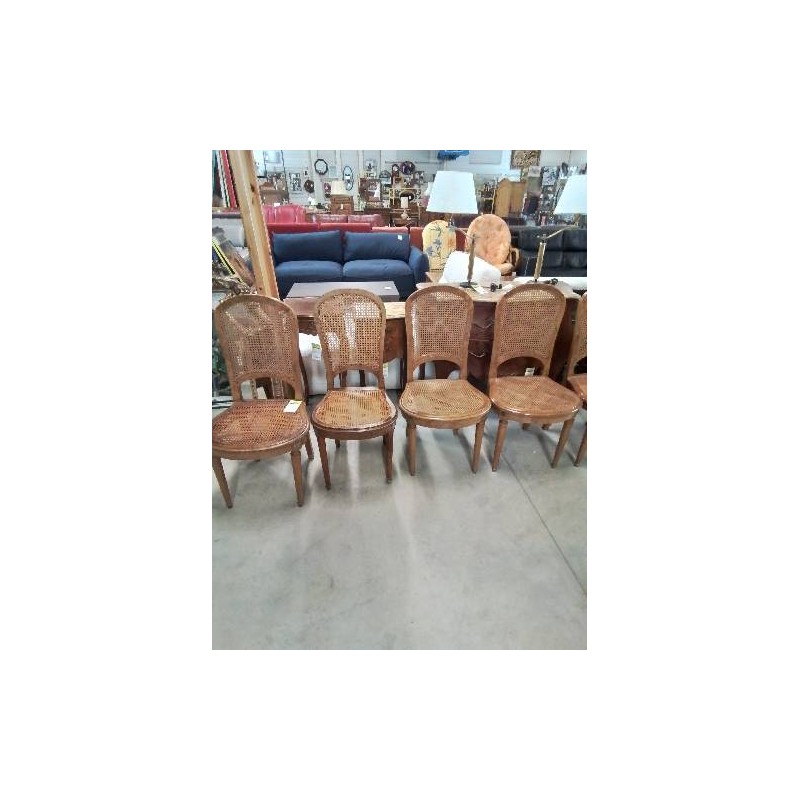 5 CHAISES BOIS CLAIR ASSISE ET DOSSIER CANNÉ STYLE LOUIS XVI 