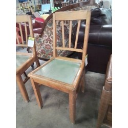 CHAISE BISTROT BOIS CLAIR ASSISE VERT DOSSIER 3 BARREAUX VERTICAUX ANNÉES 50