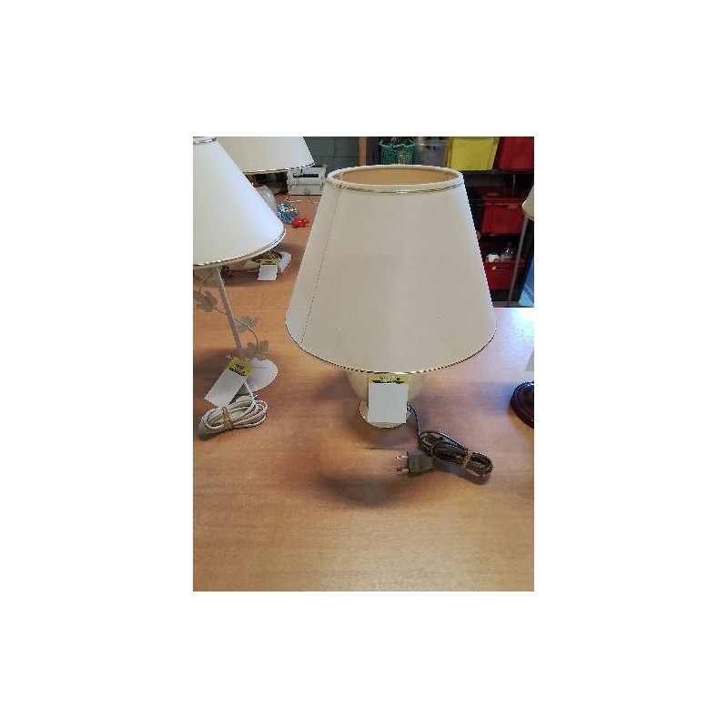 LAMPE BALUSTRE CÉRAMIQUE MARMOREENNE AJ ECRU LISERÉ DORÉ LE DAUPHIN 