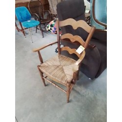 FAUTEUIL DE CHEMINÉE BOIS CLAIR PAILLÉ DOSSIER MOUSTACHE 