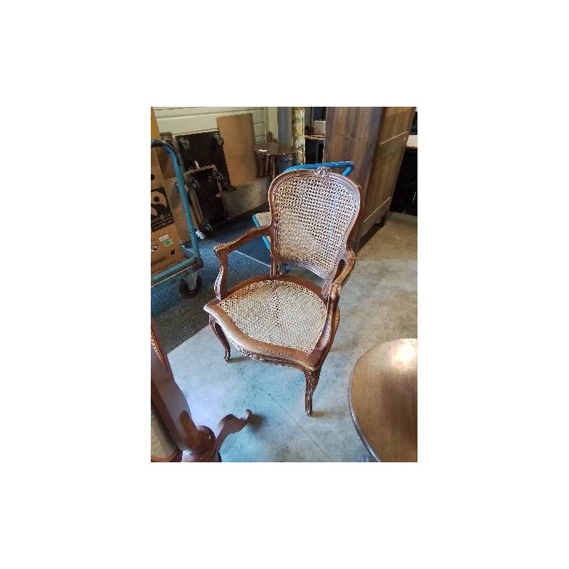 FAUTEUIL DE CHEMINÉE BOIS SCULPTÉ ASSISE ET DOSSIER CANNÉ STYLE RÉGENCE 
