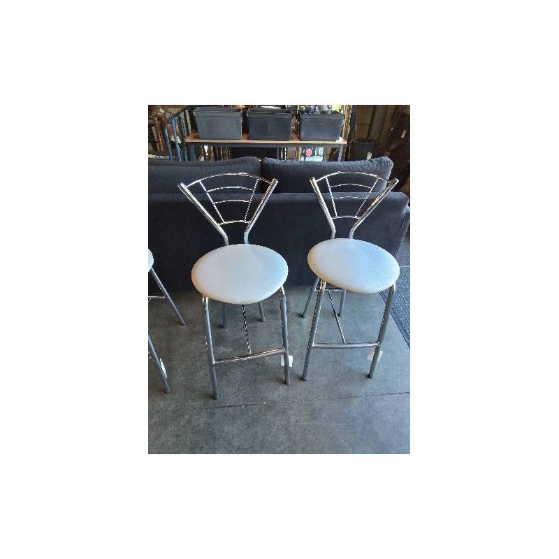 TABOURET DE BAR PIÈTEMENT MÉTAL CHROMÉ ASSISE PU BLANC