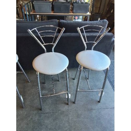 TABOURET DE BAR PIÈTEMENT MÉTAL CHROMÉ ASSISE PU BLANC