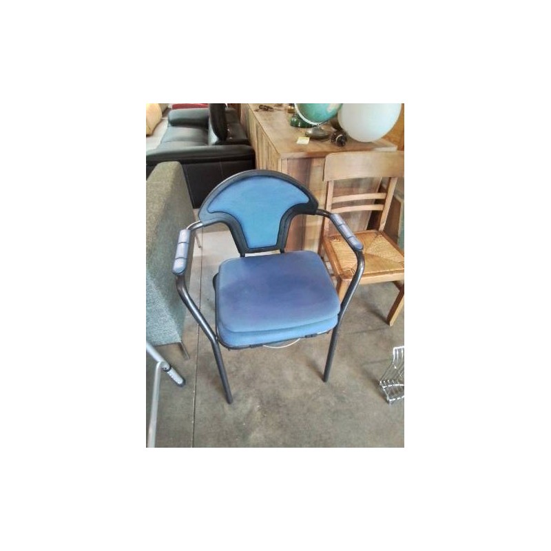 FAUTEUIL D’AISANCE MÉTAL NOIR ET PU BLEU