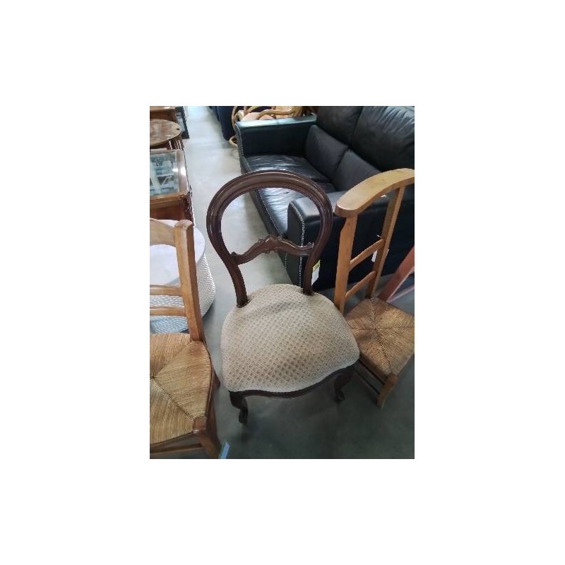 CHAISE NAPOLÉON III ACAJOU ASSISE CAPITONNÉE TISSU TAUPE