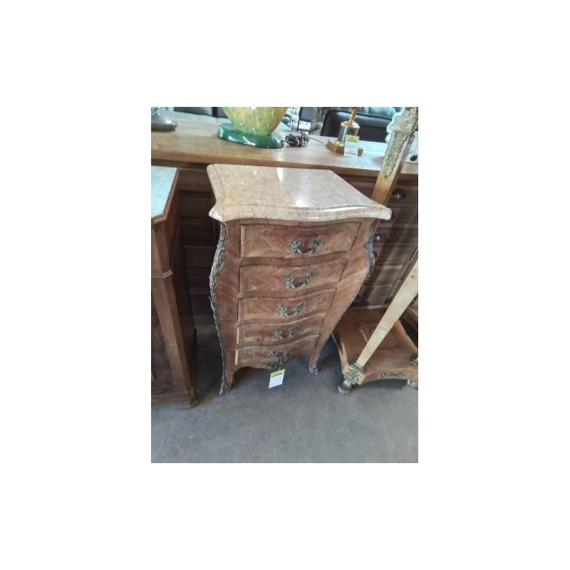 CHIFFONNIER STYLE LOUIS XV 5 TIROIRS BOIS MARQUETÉ GARNITURES  BRONZE