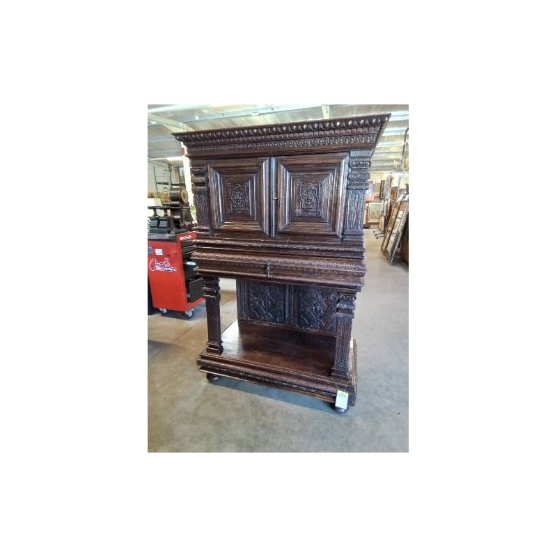CREDENCE SCULPTEE  2 PORTES 1 TIROIR FIN XIXE 