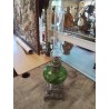 LAMPE A PÉTROLE MÉTAL ET VERRE TEINTÉ VERT STYLE LOUIS XVI