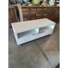 MEUBLE TV BAS BOIS BLANC LAQUÉ 2 NICHES 2 TIROIRS