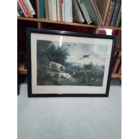 GRAVURE SCÈNE DE CHASSE DIANE ET BLONDE CHIENNES DE LOUIS XIV GRAVEUR EDOUARD WILLMANN