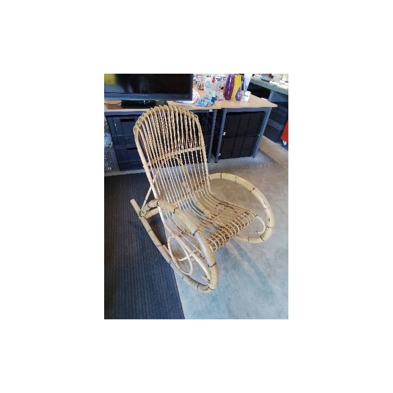 ROCKING CHAIR ROTIN ET VANNERIE ANNÉES 60