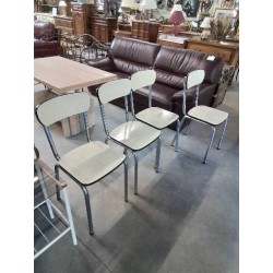4 CHAISES PIÈTEMENT MÉTAL CHROMÉ ASSISE ET DOSSIER FORMICA JAUNE ANNÉES 60