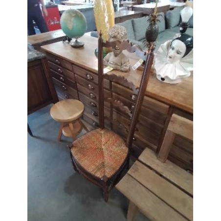 CHAISE DE NOURRICE BOIS PAILLE BICOLORE DOSSIER A TOUPIES 