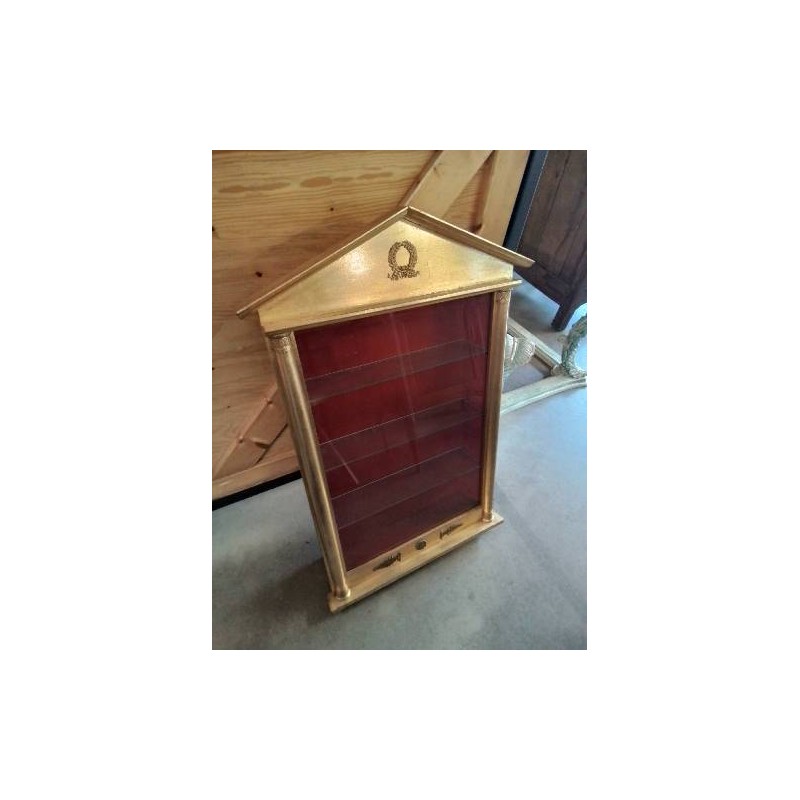 VITRINE MURALE BOIS DORÉ A DEMI COLONNES STYLE EMPIRE 