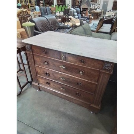 COMMODE NAPOLEON III ACAJOU 5 TIROIRS DESSUS MARBRE BLANC 