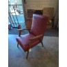 FAUTEUIL BOIS CLAIR CAPITONNÉ SKAÏ ROUGE ANNÉES 50