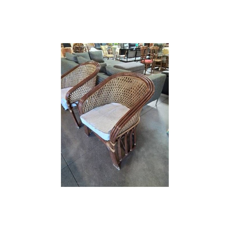 FAUTEUIL GONDOLE ROTIN ET VANNERIE ASSISE TISSU ECRU