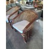 FAUTEUIL GONDOLE ROTIN ET VANNERIE ASSISE TISSU ECRU