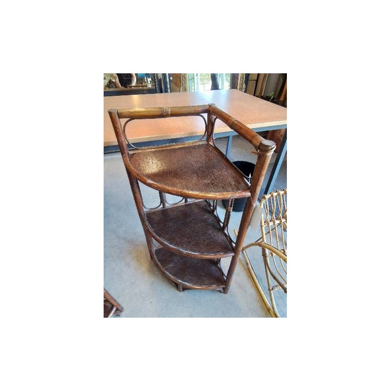 ÉTAGÈRE D’ANGLE ROTIN ET VANNERIE 3 TABLETTES ANNÉES 60