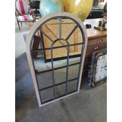 MIROIR CINTRÉ BOIS ET MÉTAL NOIR