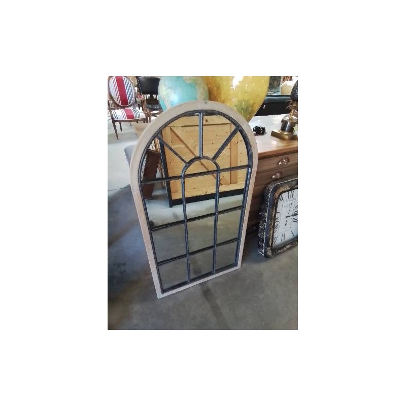 MIROIR CINTRÉ BOIS ET MÉTAL NOIR