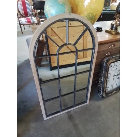 MIROIR CINTRÉ BOIS ET MÉTAL NOIR