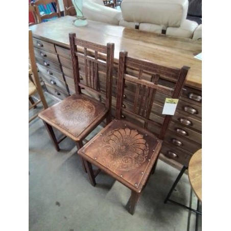 PAIRE DE CHAISES  BISTROT BOIS ASSISE GRAVÉE DÉBUT XXE 