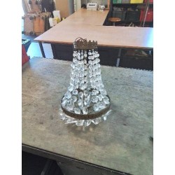 LUSTRE MONTGOLFIÈRE LAITON A PAMPILLES ET PENDELOQUES DEBUT XXE