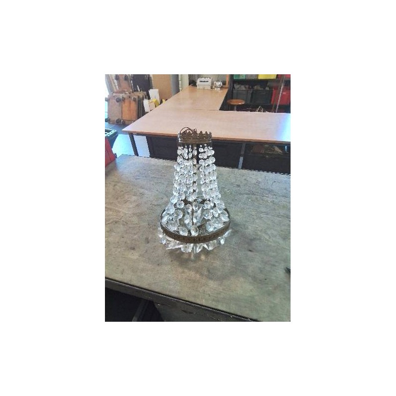 LUSTRE MONTGOLFIÈRE LAITON A PAMPILLES ET PENDELOQUES DEBUT XXE