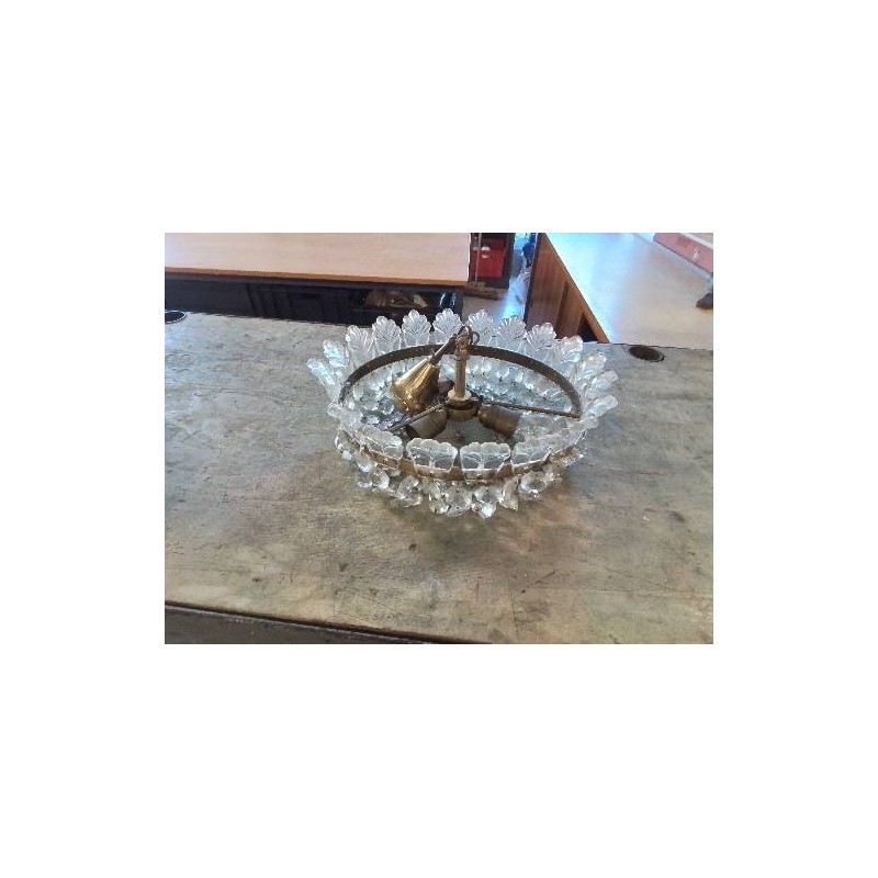 LUSTRE ROND LAITON A PALMETTES ET PAMPILLES EN L\'ÉTAT 