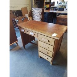 BUREAU A CAISSON BOIS CLAIR 5 TIROIRS ANNÉES 50