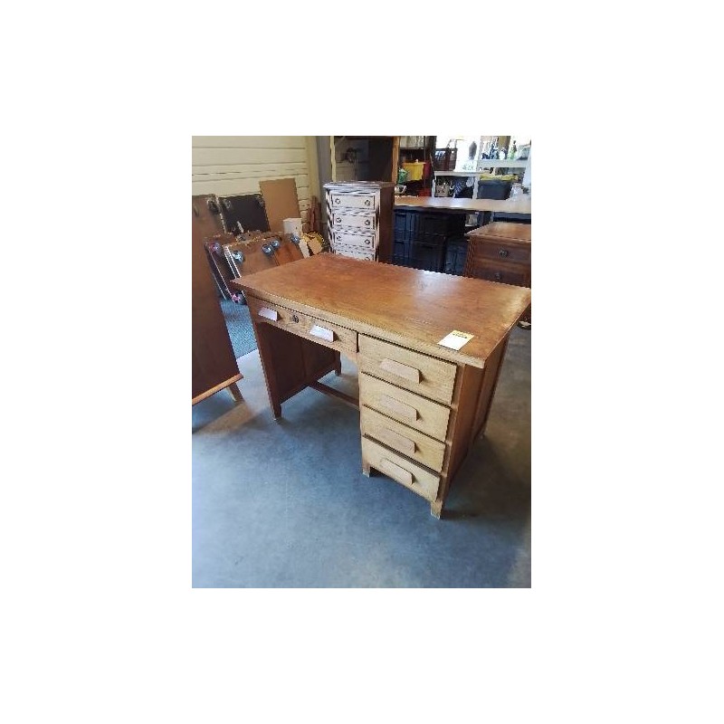 BUREAU A CAISSON BOIS CLAIR 5 TIROIRS ANNÉES 50