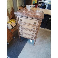 COMMODE SAUTEUSE BOIS DESSUS MARBRE ROUGE VEINÉ 4 TIROIRS STYLE LOUIS XVI FIN XIXE