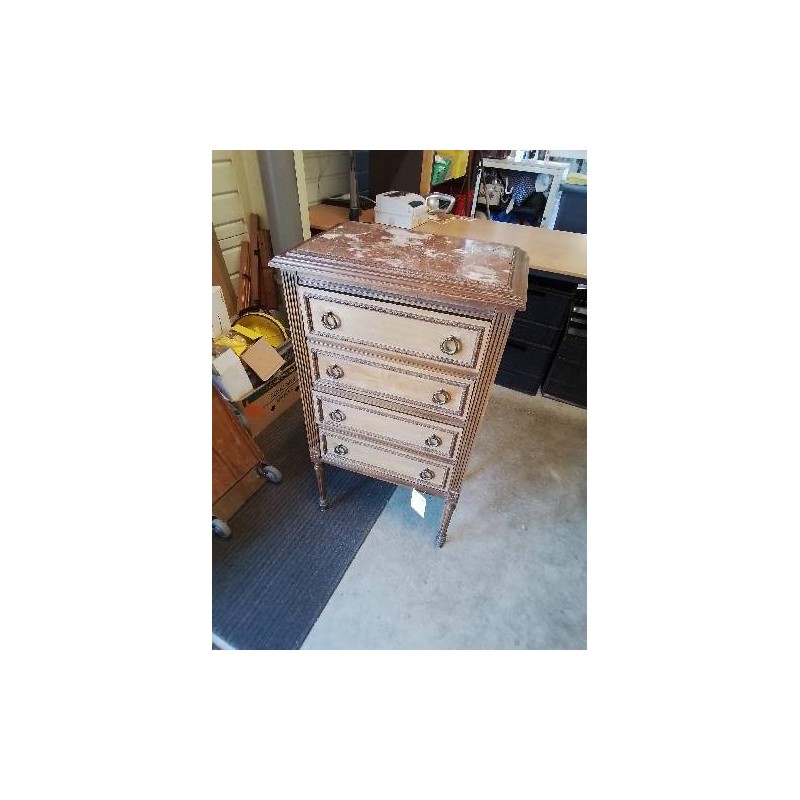 COMMODE SAUTEUSE BOIS DESSUS MARBRE ROUGE VEINÉ 4 TIROIRS STYLE LOUIS XVI FIN XIXE