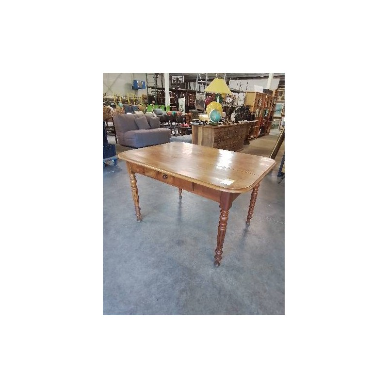 TABLE RECTANGULAIRE BOIS CLAIR PIEDS TOURNÉS 1 TIROIRS LOUIS PHILIPPE 